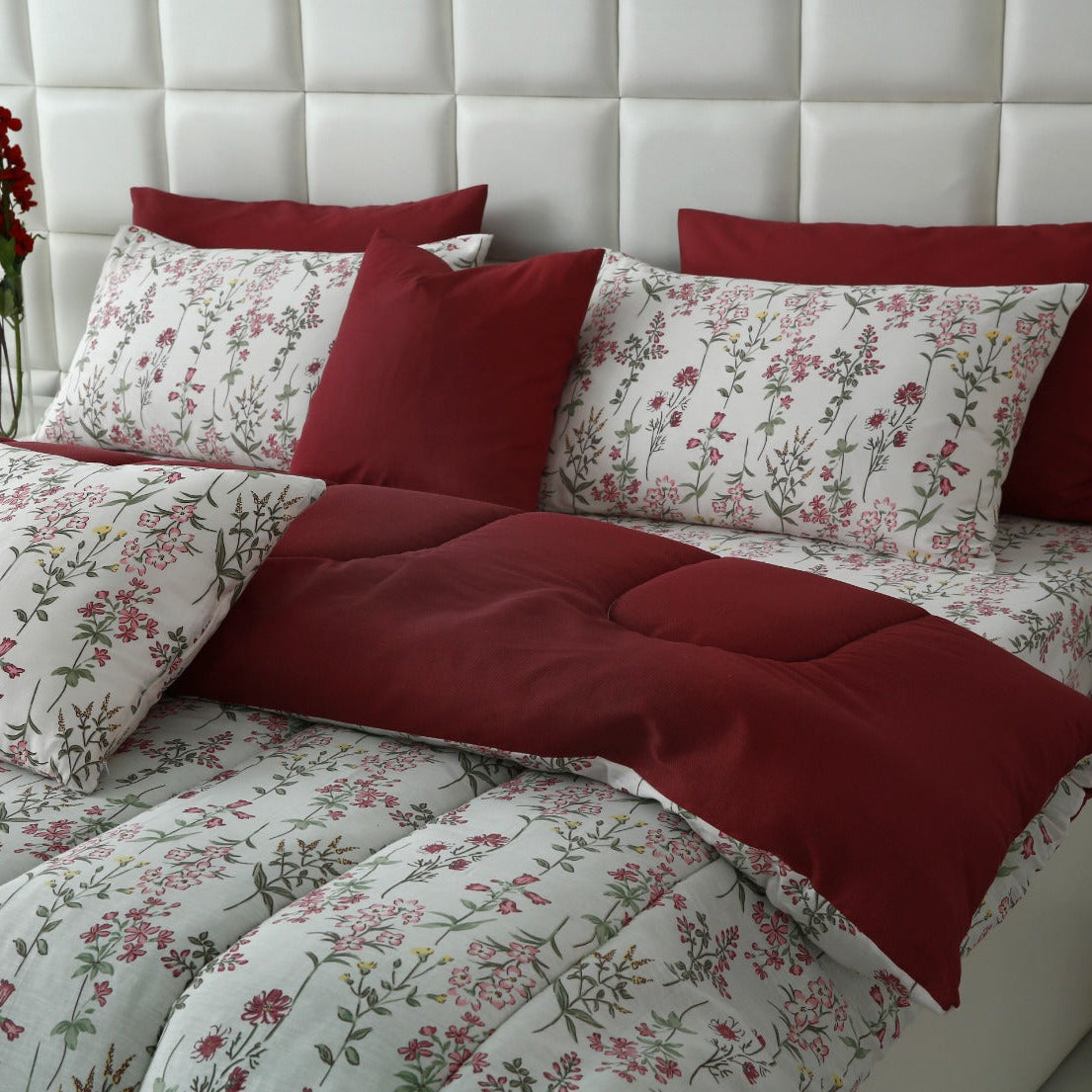 8 PCs Premium Winter Razai Set- Ruby Meadow Comforters Apricot