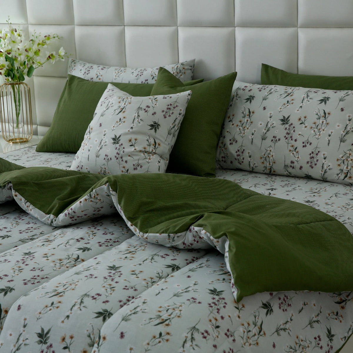8 PCs Premium Winter Razai Set- Willow Mist Comforters Apricot