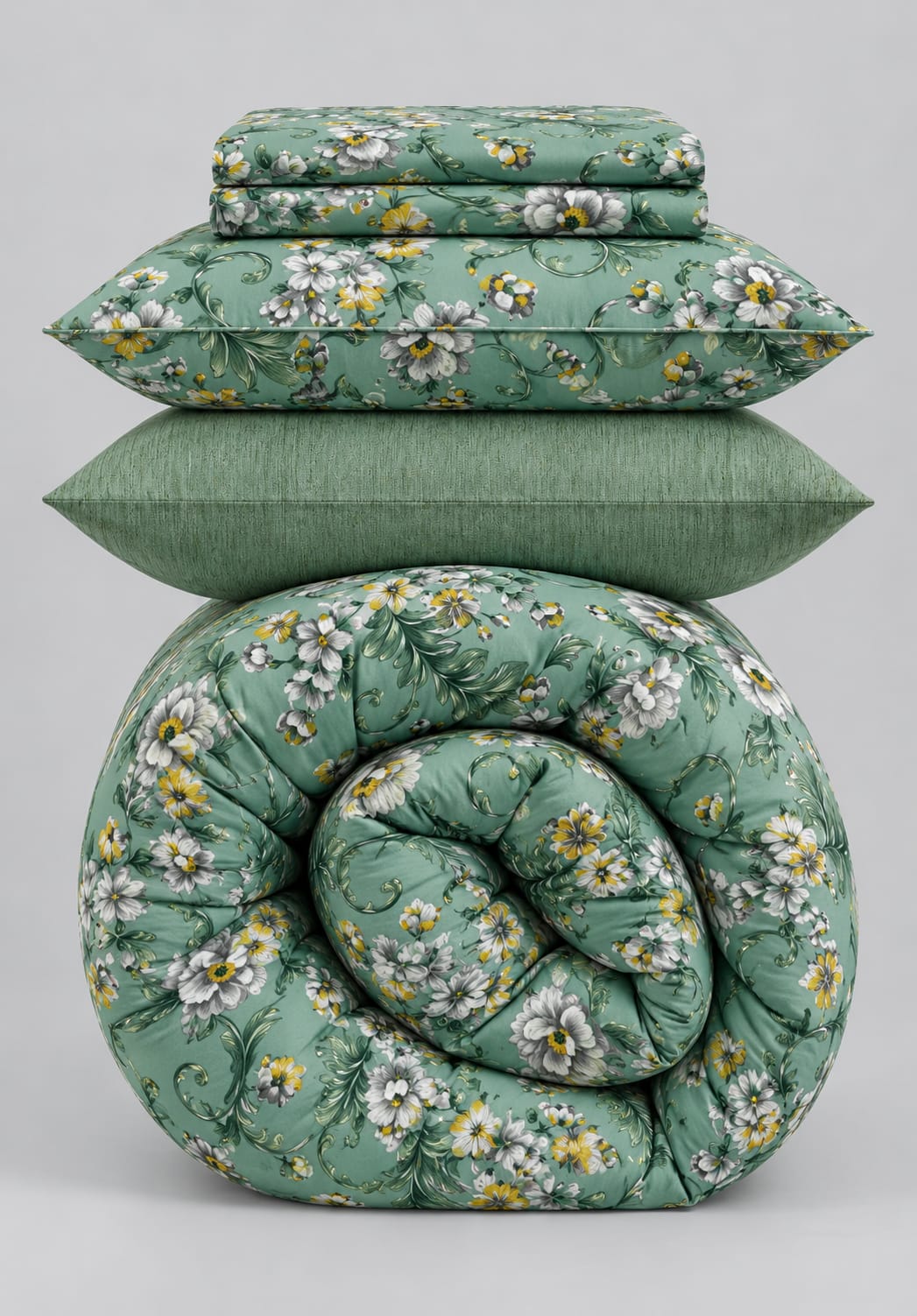 5 PCs Single Razai Set- Sage Blossom Comforters Apricot