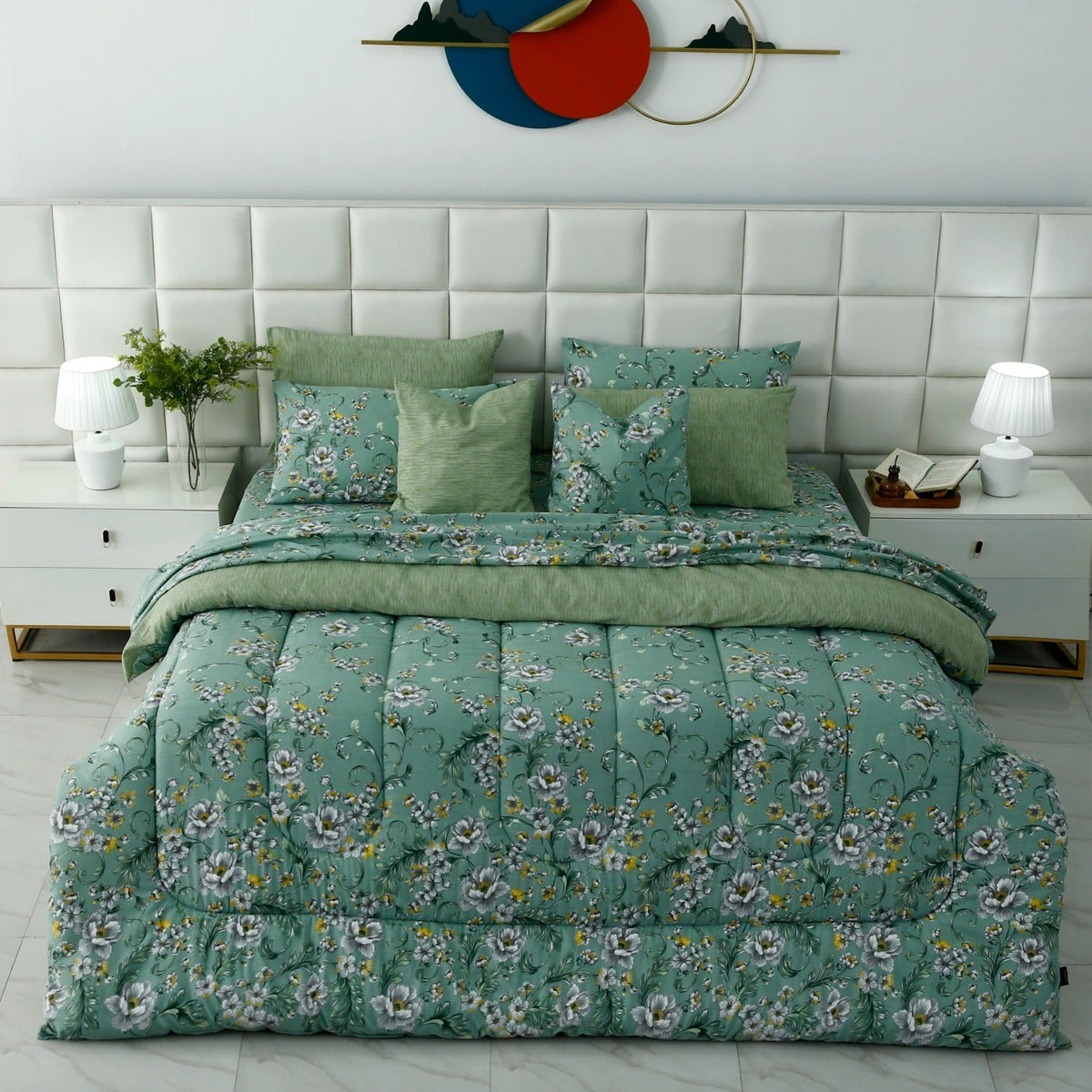 8 PCs Premium Winter Razai Set- Sage Blossom Comforters Apricot