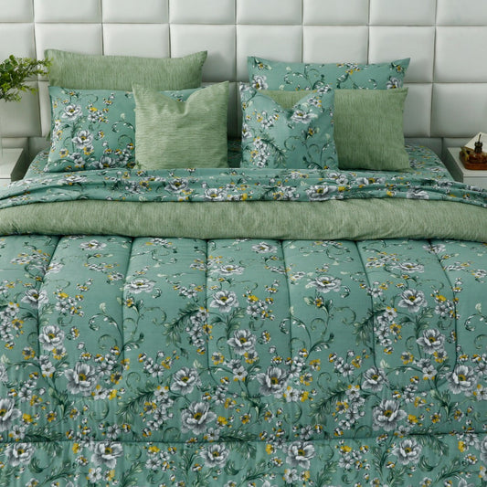 8 PCs Premium Winter Razai Set- Sage Blossom Comforters Apricot