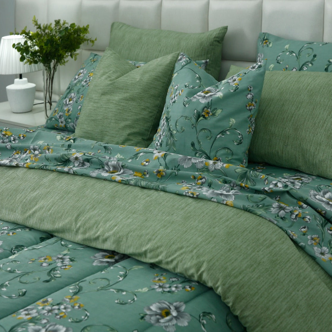 8 PCs Premium Winter Razai Set- Sage Blossom Comforters Apricot