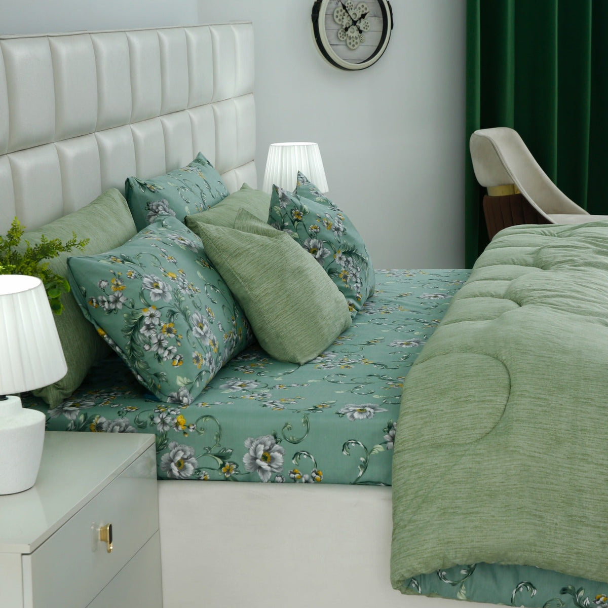 5 PCs Single Razai Set- Sage Blossom Comforters Apricot