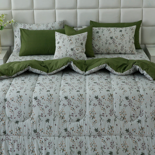 8 PCs Premium Winter Razai Set- Willow Mist Comforters Apricot