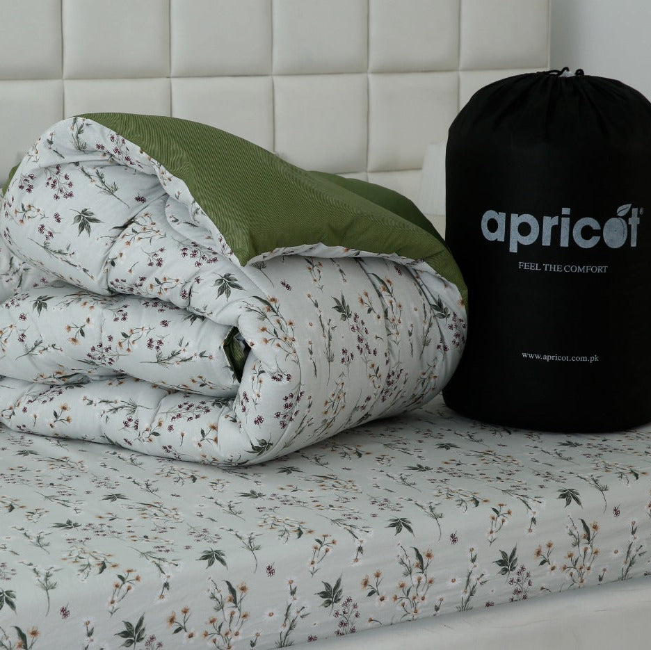8 PCs Premium Winter Razai Set- Willow Mist Comforters Apricot