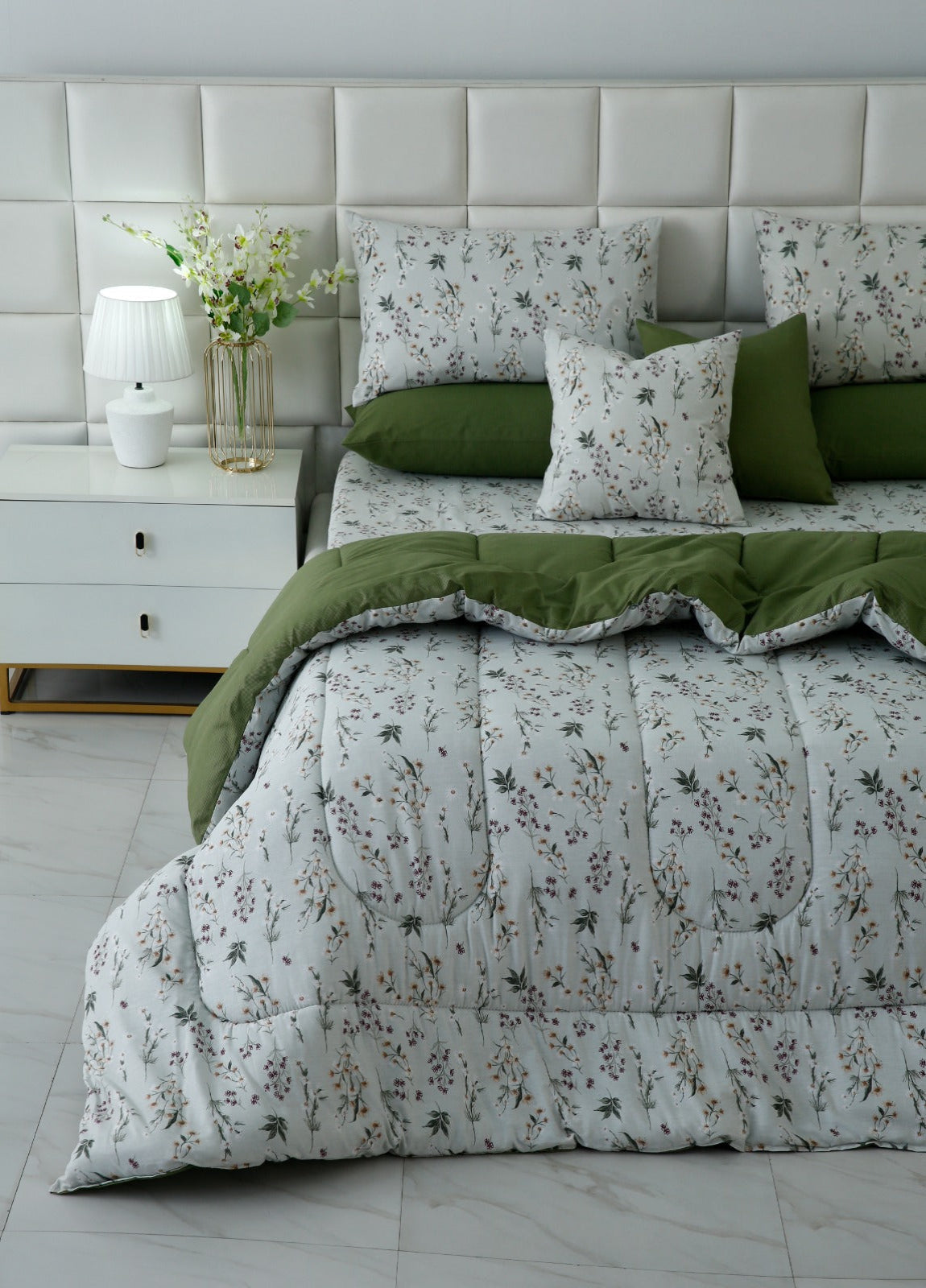 8 PCs Premium Winter Razai Set- Willow Mist Comforters Apricot