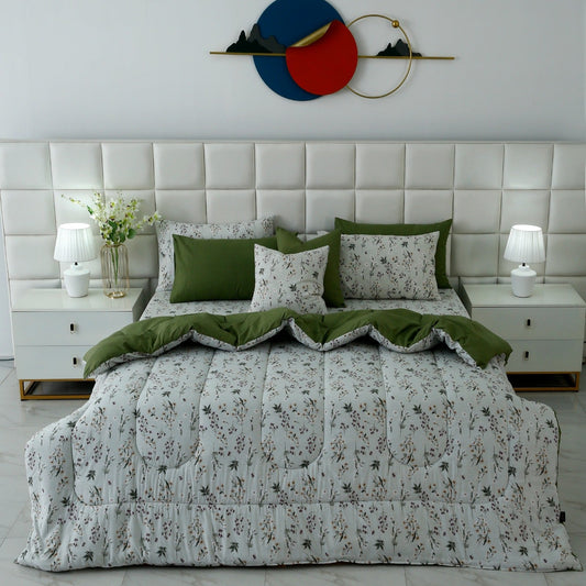 8 PCs Premium Winter Razai Set- Willow Mist Comforters Apricot