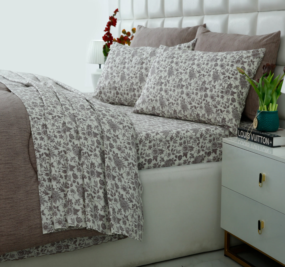 5 PCs Single Razai Set- Floral Whisper Comforters Apricot