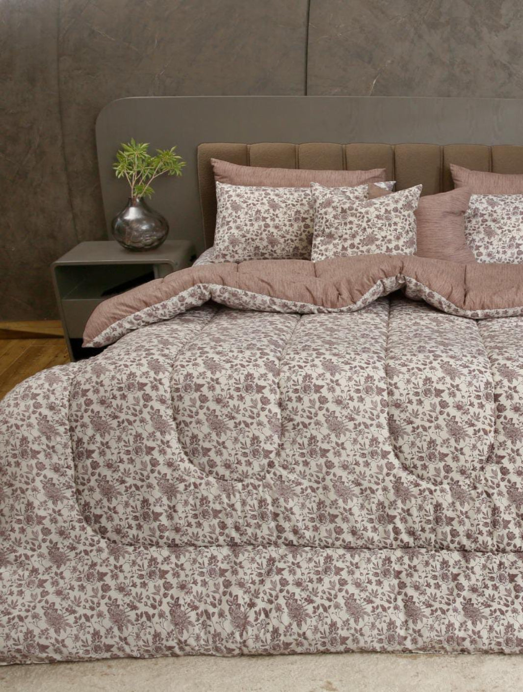 8 PCs Premium Winter Razai Set- Floral whisper Comforters Apricot