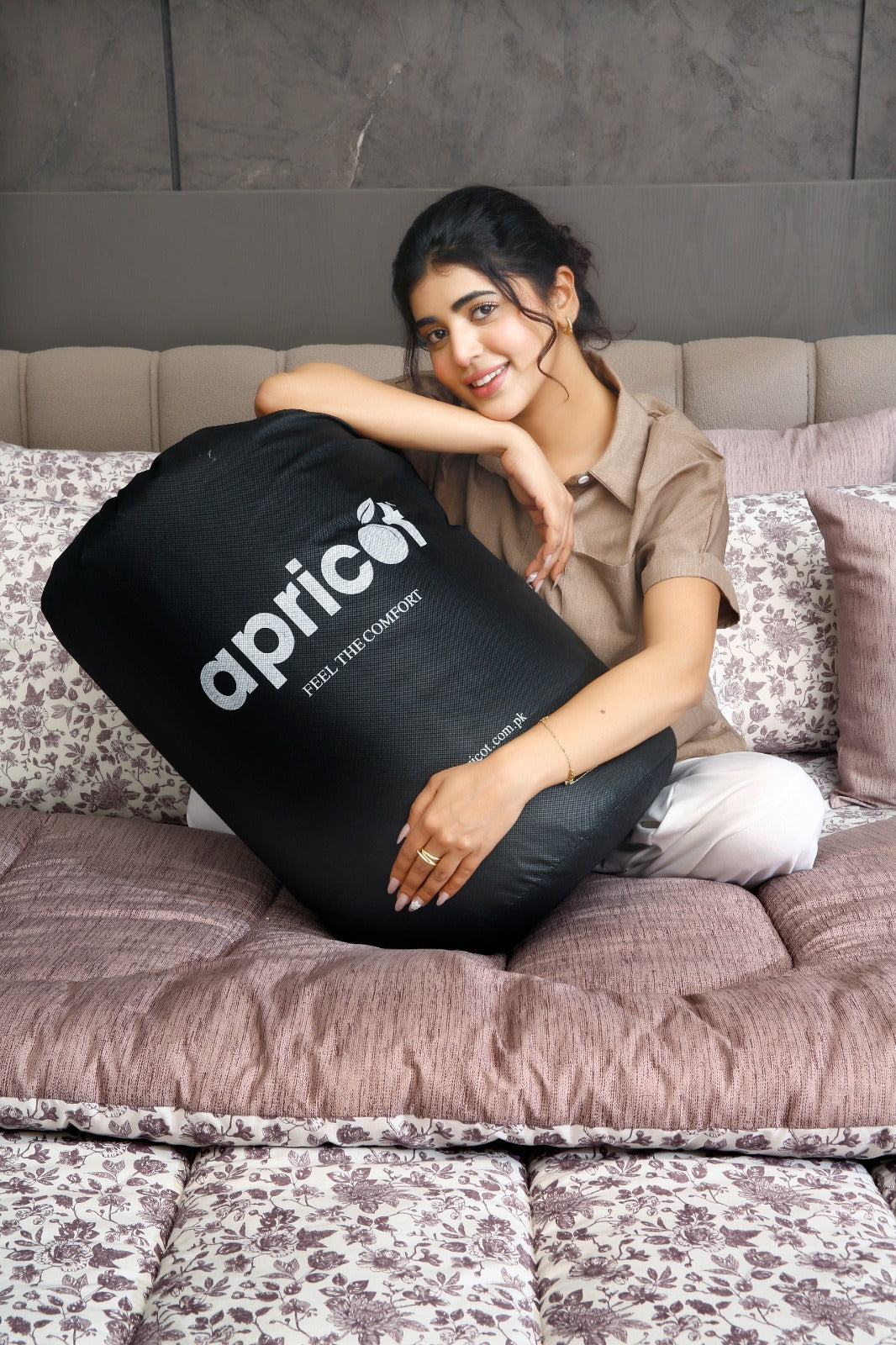 5 PCs Single Razai Set- Floral Whisper Comforters Apricot