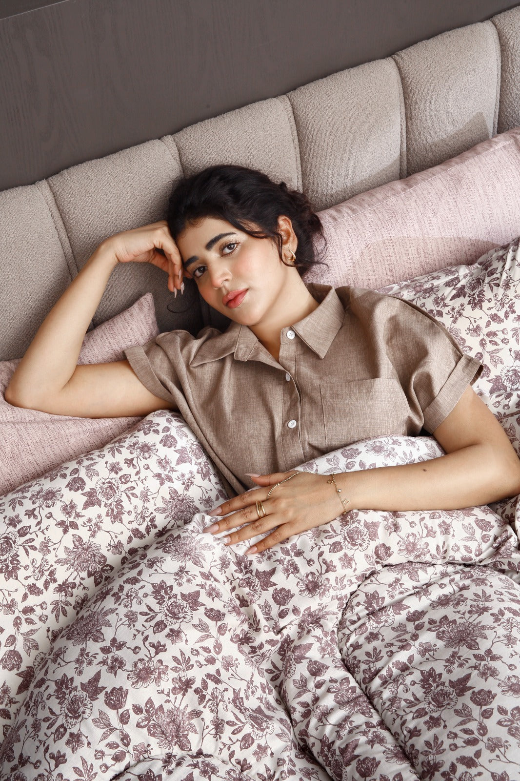 8 PCs Premium Winter Razai Set- Floral whisper Comforters Apricot