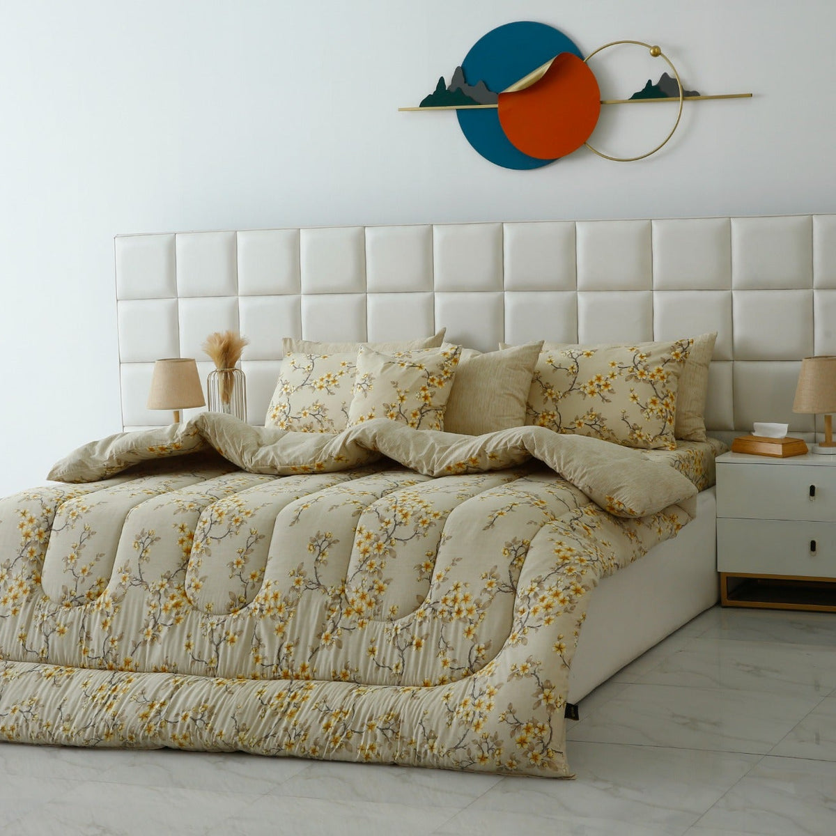 8 PCs Premium Winter Razai Set- Primrose Glow Comforters Apricot