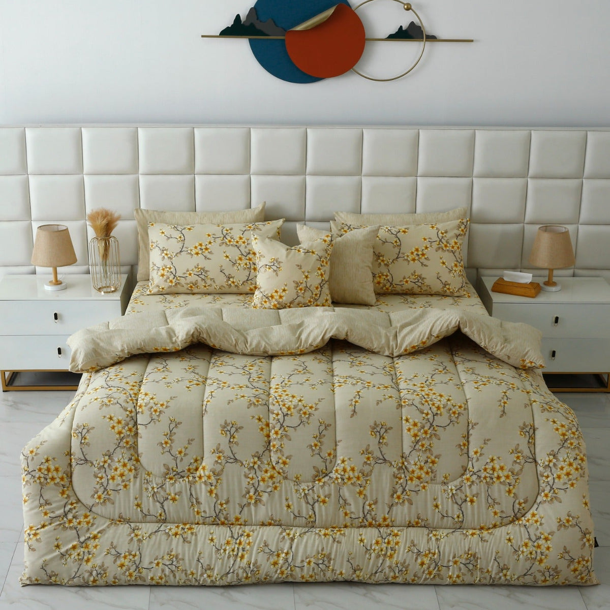 8 PCs Premium Winter Razai Set- Primrose Glow Comforters Apricot