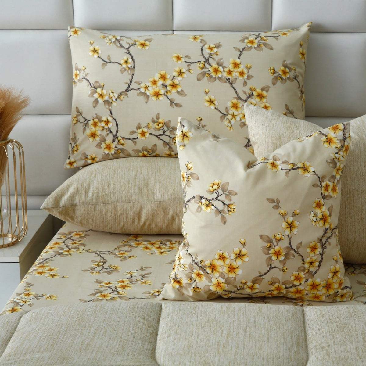 8 PCs Premium Winter Razai Set- Primrose Glow Comforters Apricot