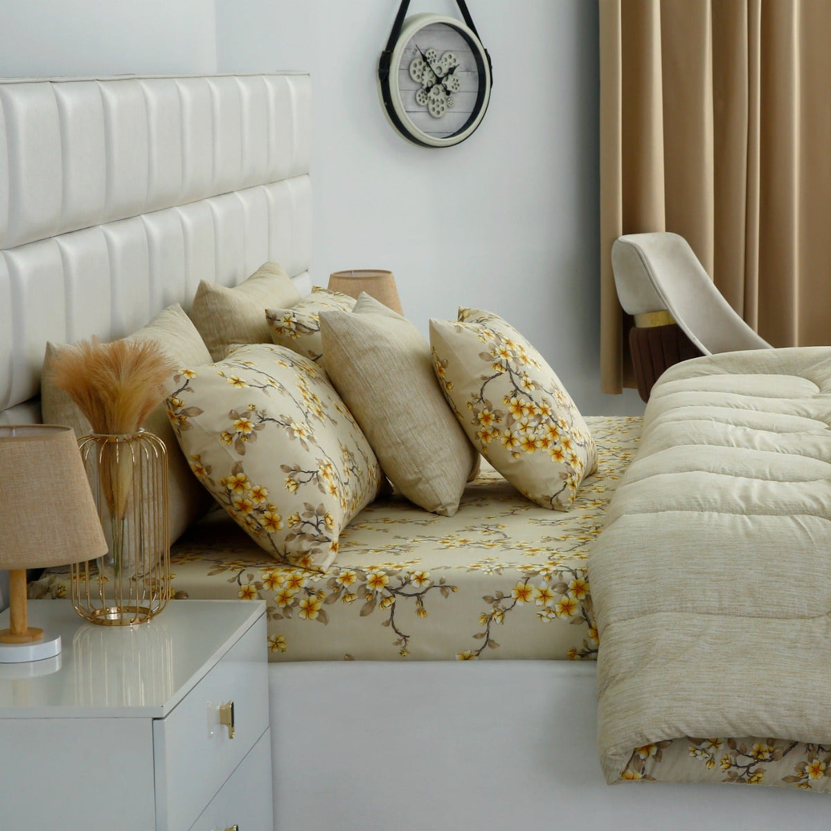 8 PCs Premium Winter Razai Set- Primrose Glow Comforters Apricot