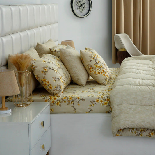 5 PCs Single Razai Set- Primerose Comforters Apricot