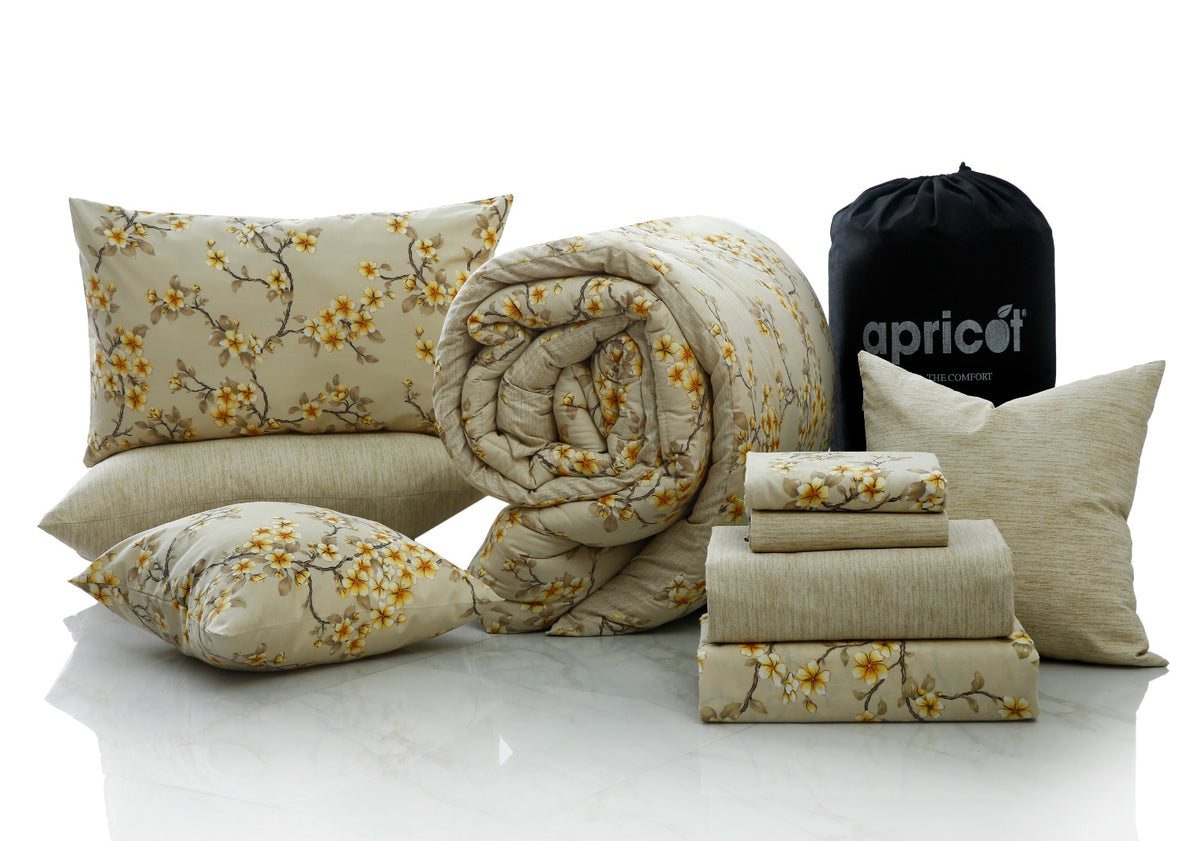 5 PCs Single Razai Set- Primerose Comforters Apricot