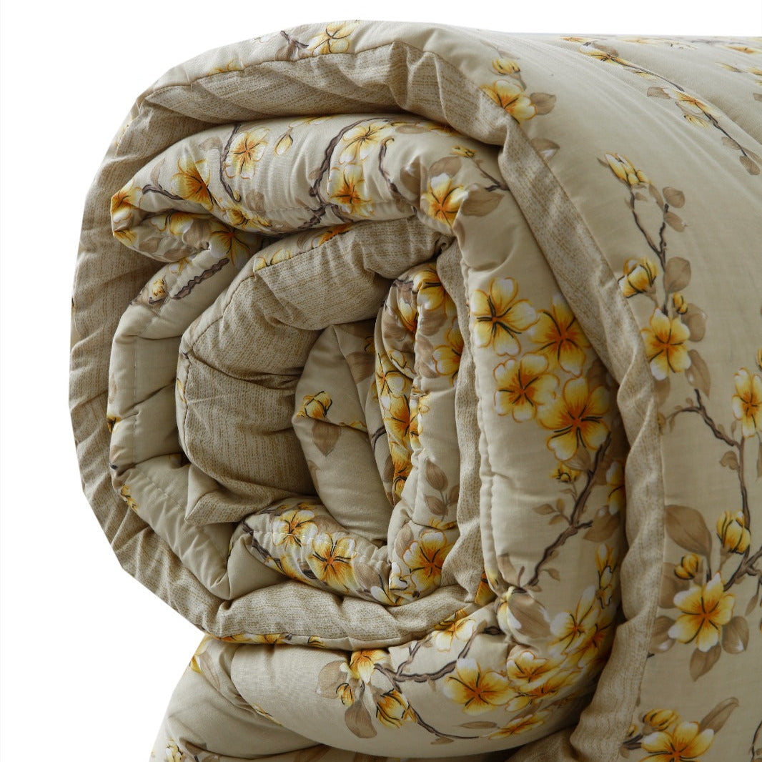 8 PCs Premium Winter Razai Set- Primrose Glow Comforters Apricot
