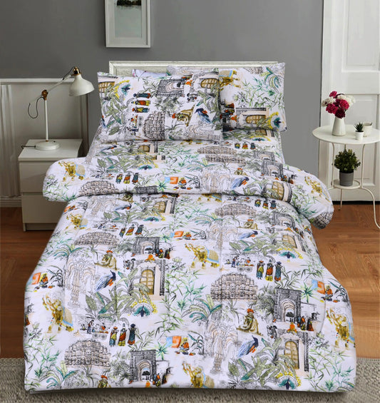 4 PCs Single Comforter Set-Jangle Party Comforters Apricot   