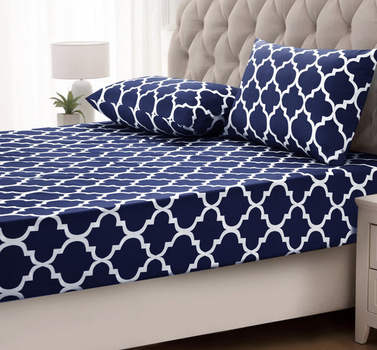 2Pcs Single Bed Sheet-Blue Geometric