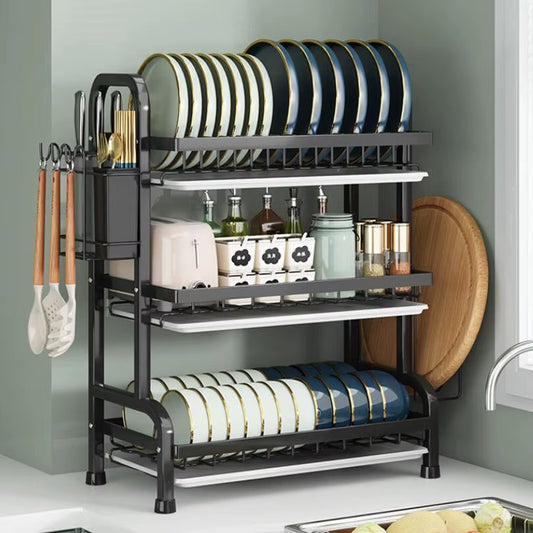 3-Tier-Dish Drying Rack & Utensil Holder(15256) Dish Rack Apricot