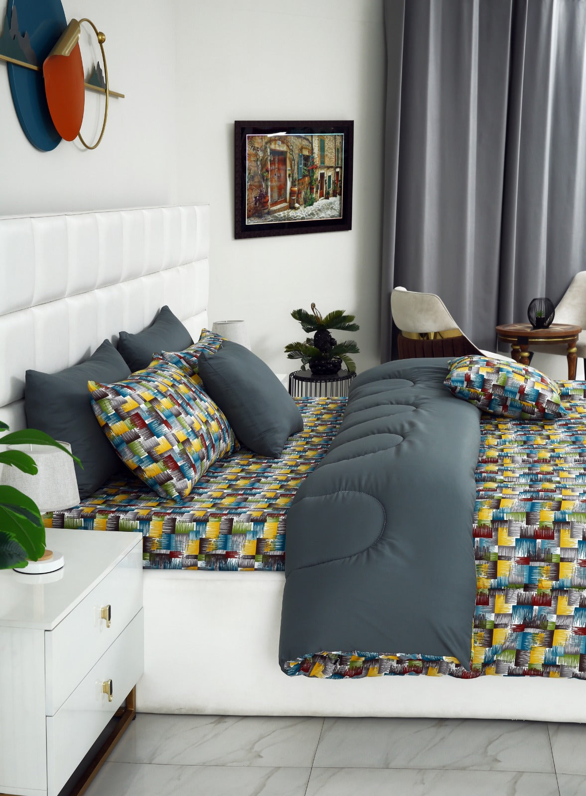 5 PCs Single Comforter Set-Multi Ombre(with Grey Reverse) Comforters Apricot