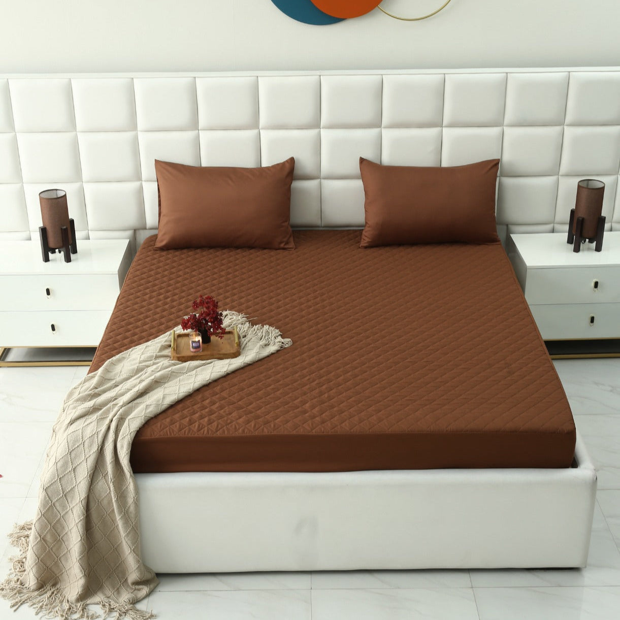 Quilted Waterproof Mattress Protector-Brown Protectors Apricot