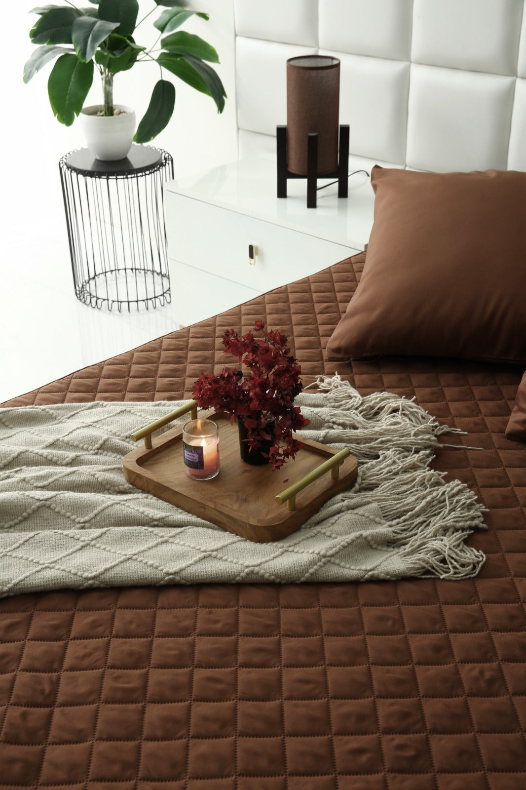 Quilted Waterproof Mattress Protector-Brown Protectors Apricot