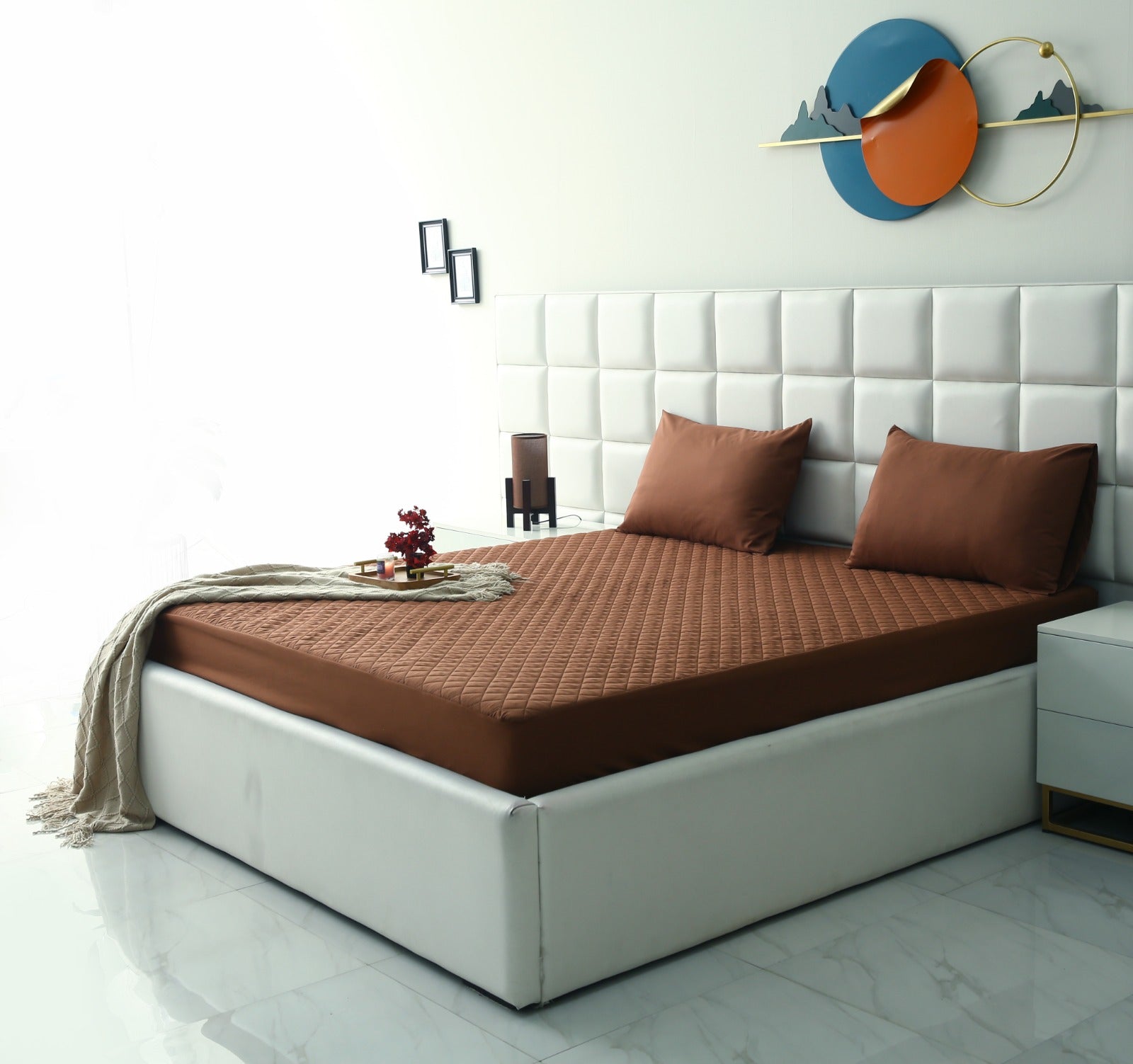 Quilted Waterproof Mattress Protector-Brown Protectors Apricot