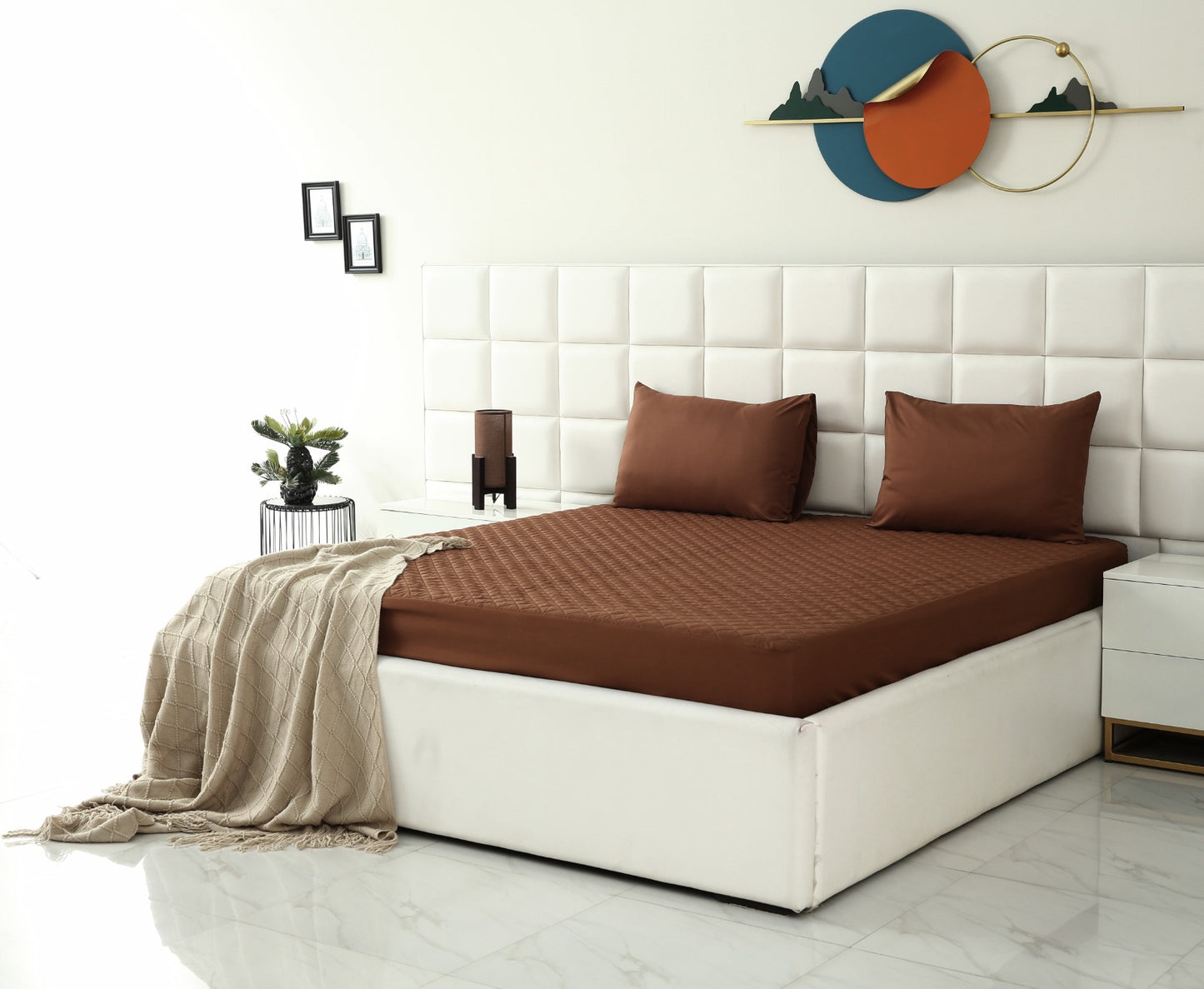 Quilted Waterproof Mattress Protector-Brown Protectors Apricot