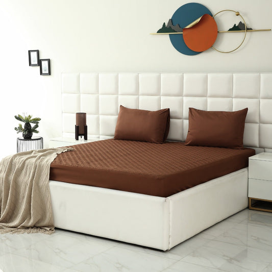 Quilted Waterproof Mattress Protector-Brown Protectors Apricot