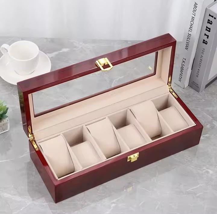 6 Slots Rose Wood Watch Organizer-SA2408-285 Cosmetic Organizer Apricot