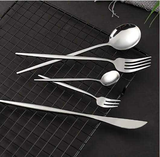 Silver (4404) 24 PCs Premium Steel Cutlery Set Apricot