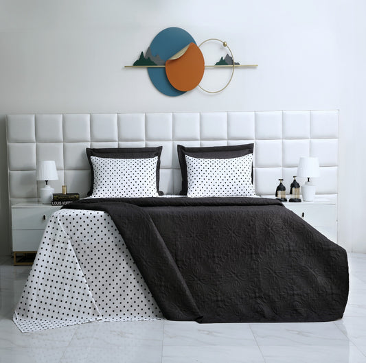 6 PCs Dyed Bed Spread Set-Black Bold Polka Bed Spread Apricot