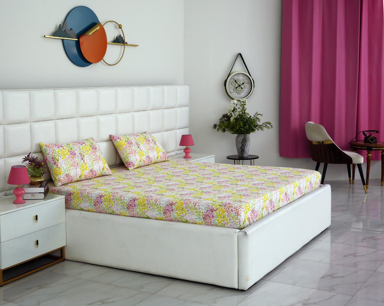 Fitted Bed Sheet-Peace Lily Fitted Sheets Apricot