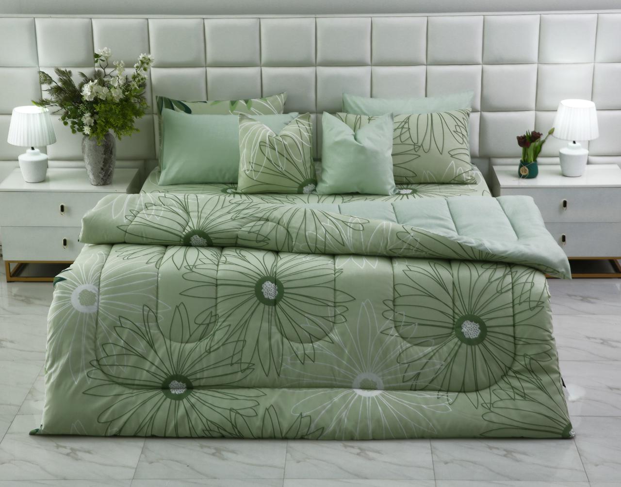 8 PCs Winter Comforter Set-Sage Green Flowers Comforters Apricot