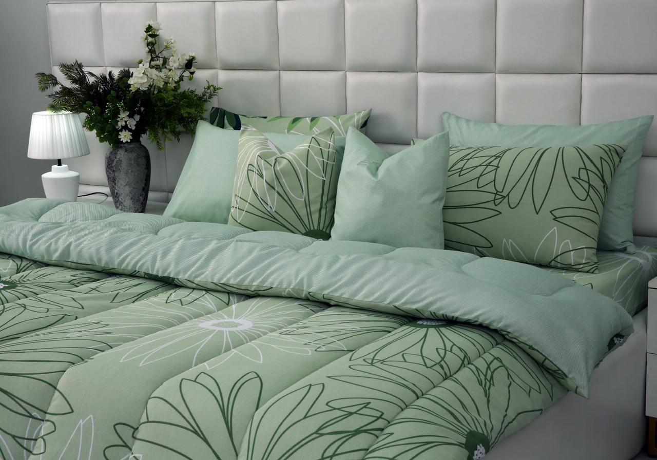 8 PCs Winter Comforter Set-Sage Green Flowers Comforters Apricot