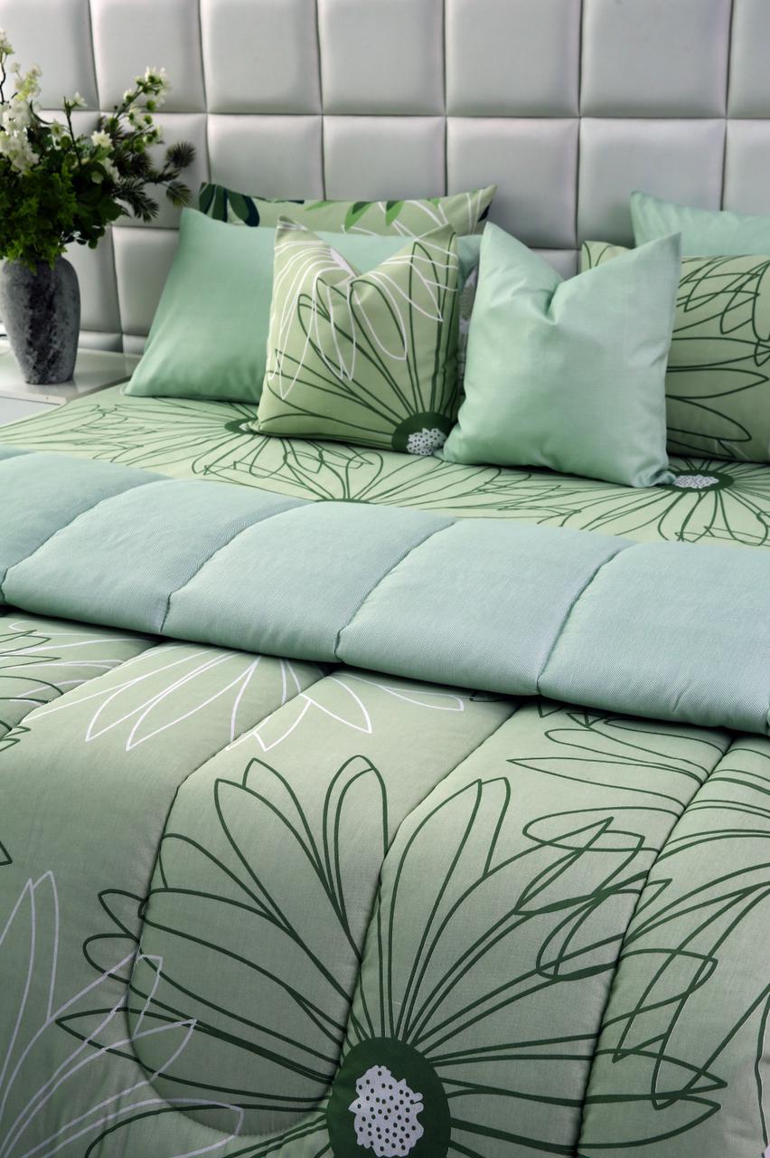 8 PCs Winter Comforter Set-Sage Green Flowers Comforters Apricot