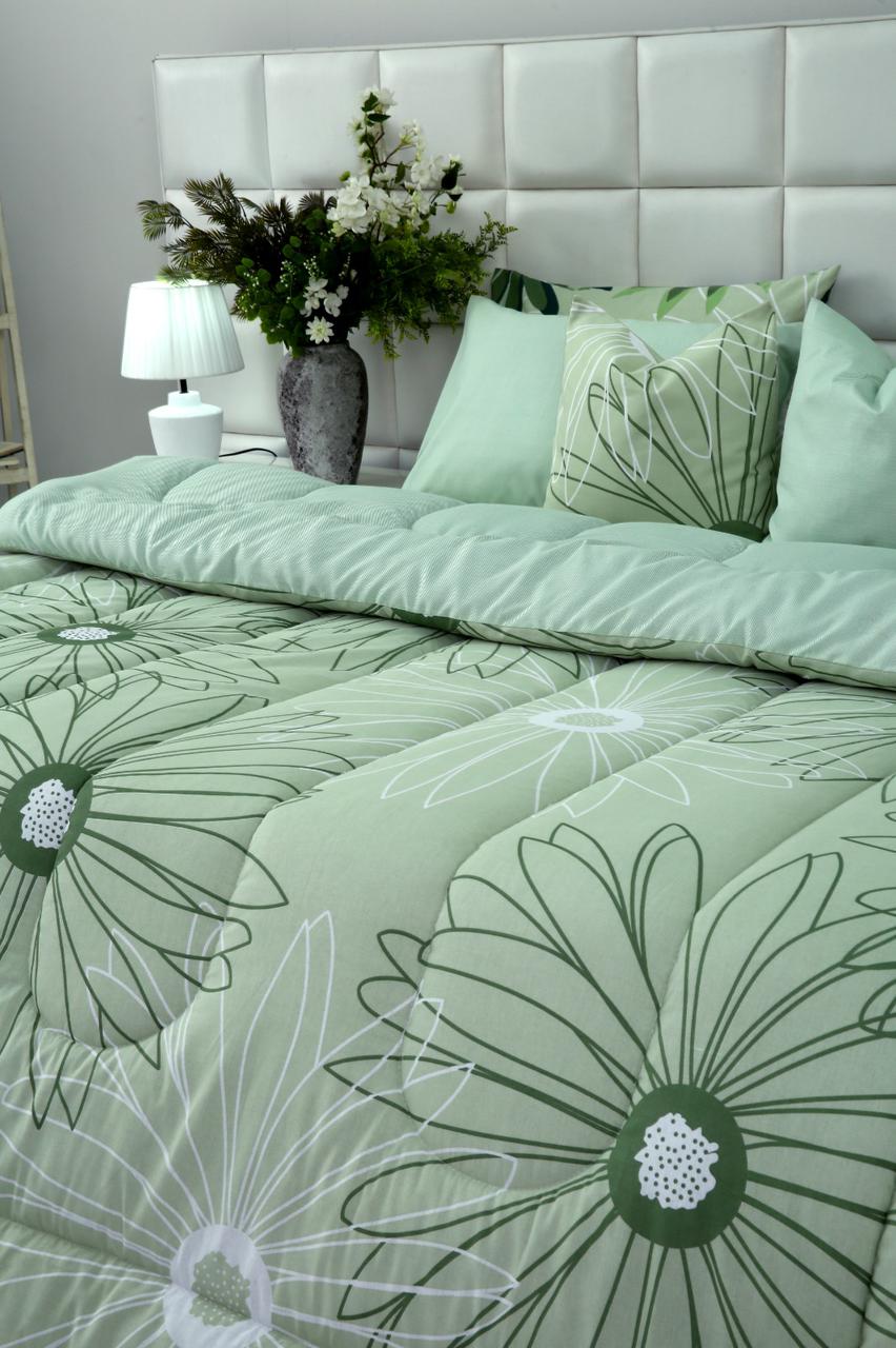 8 PCs Winter Comforter Set-Sage Green Flowers Comforters Apricot