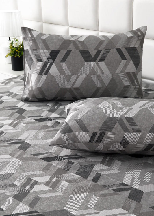 2Pcs Single Bed Sheet-Grey Triangles single bed sheet Apricot