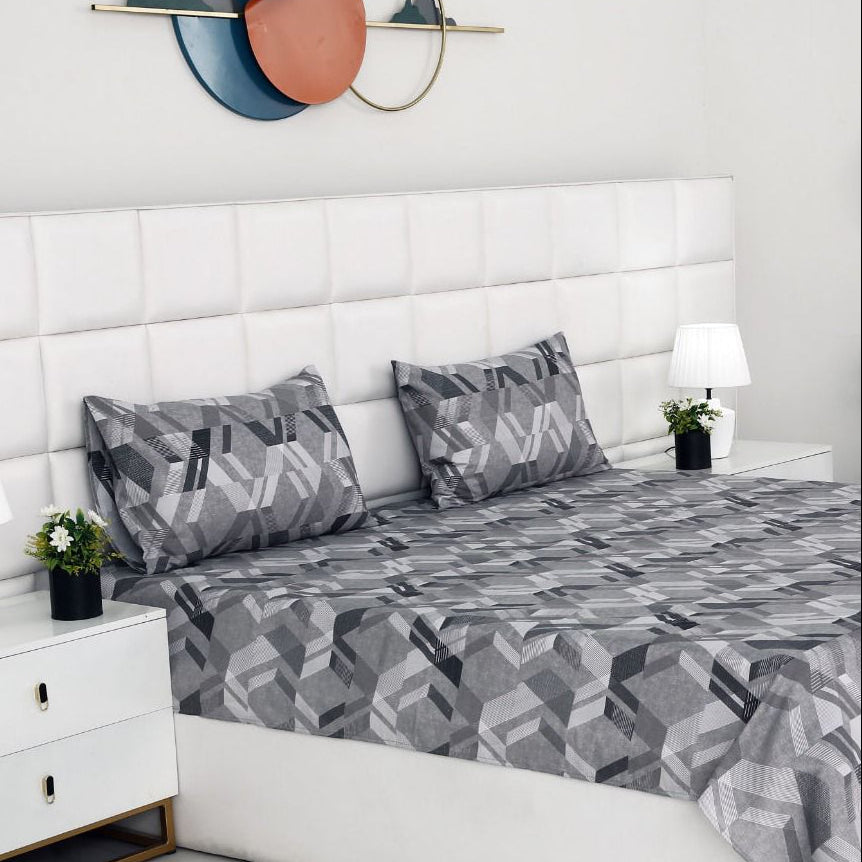 2Pcs Single Bed Sheet-Grey Triangles single bed sheet Apricot