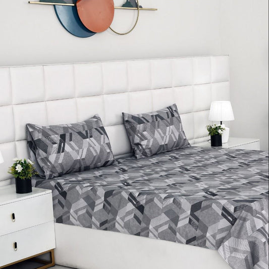 2Pcs Single Bed Sheet-Grey Triangles single bed sheet Apricot
