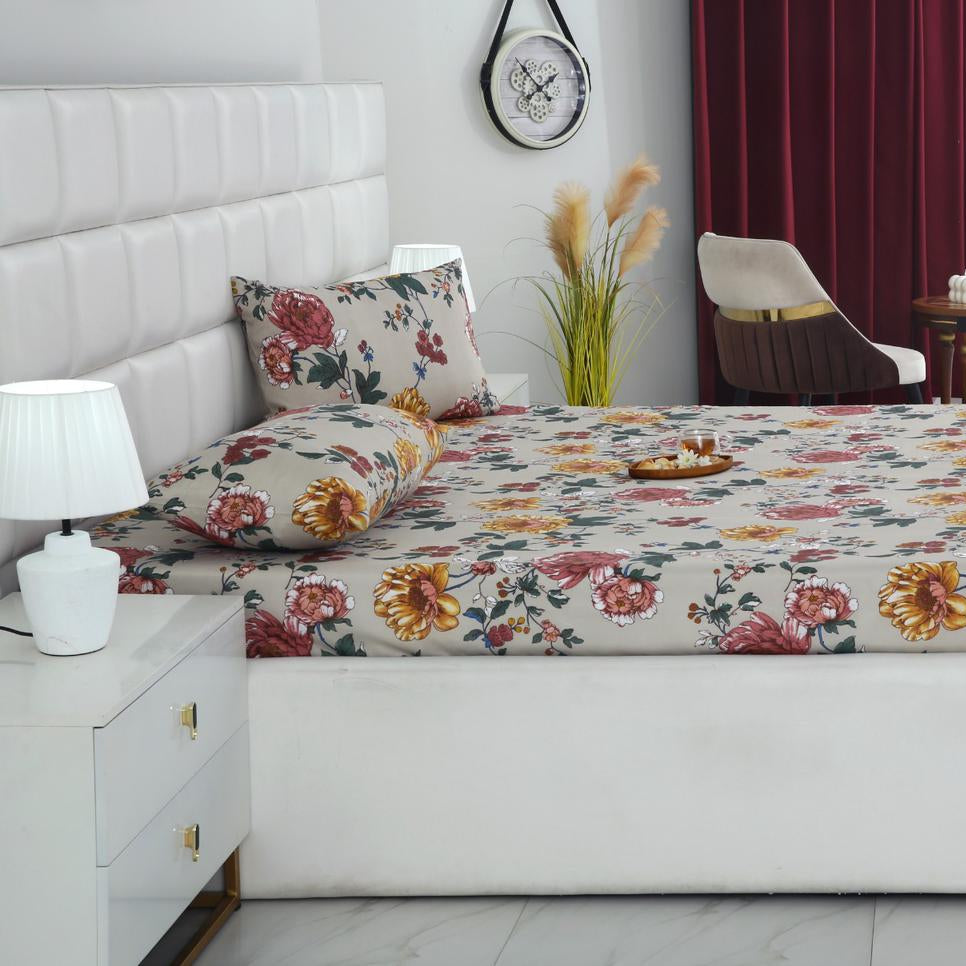 2Pcs Single Bed Sheet-Vintage Garden single bed sheet Apricot