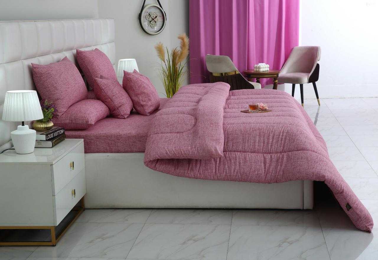 8 PCs Winter Razai Set-Pink Texture Comforters Apricot