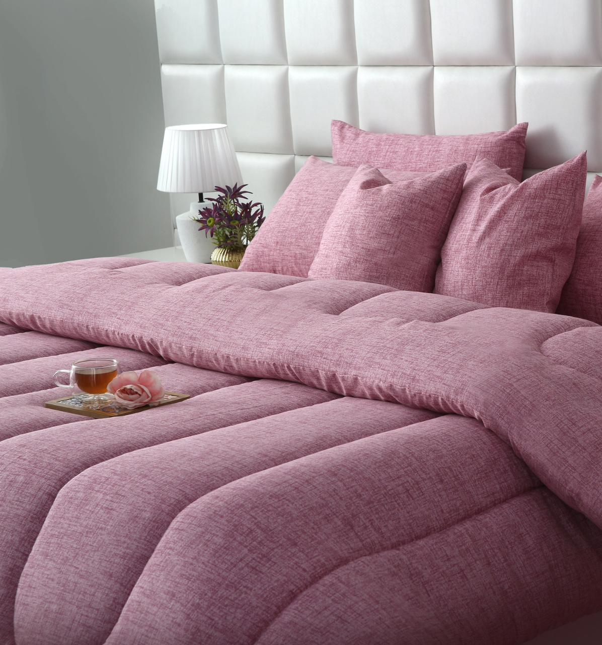 8 PCs Winter Razai Set-Pink Texture Comforters Apricot