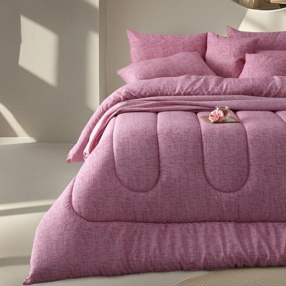 8 PCs Winter Razai Set-Pink Texture Comforters Apricot