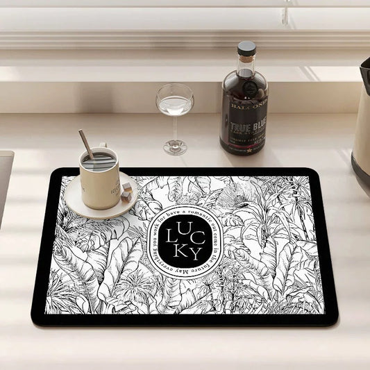 Anti Slip Dish Drying Mat-Palm Tree Rugs Apricot