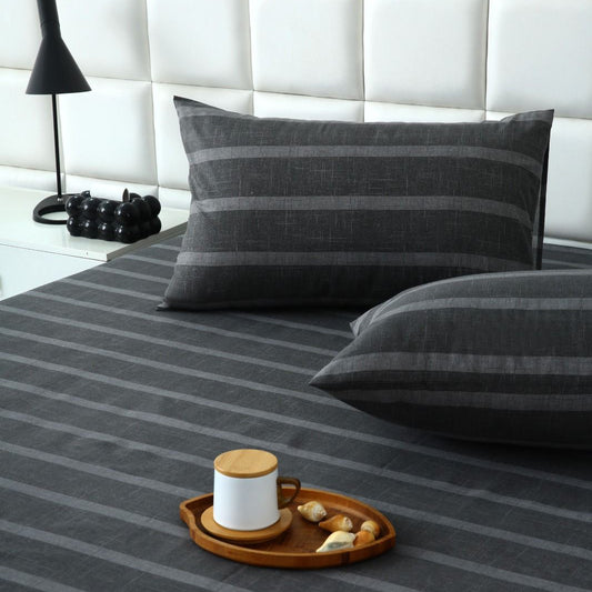Fitted Bed Sheet- Ash Grey Stripes Fitted Sheets Apricot