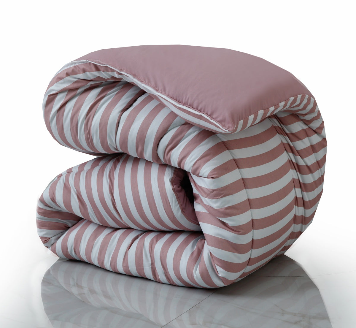 8 PCs Winter Razai Set- Rose Pink Stripes Comforters Apricot