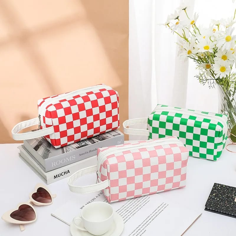 Women Waterproof PU Leather Cosmetic Storage Bags Chess-SA2405-115 Cosmetic Organizer Apricot   